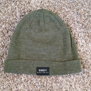 Obey Worldwide Beanie Hat Green One Size Fits All Adult